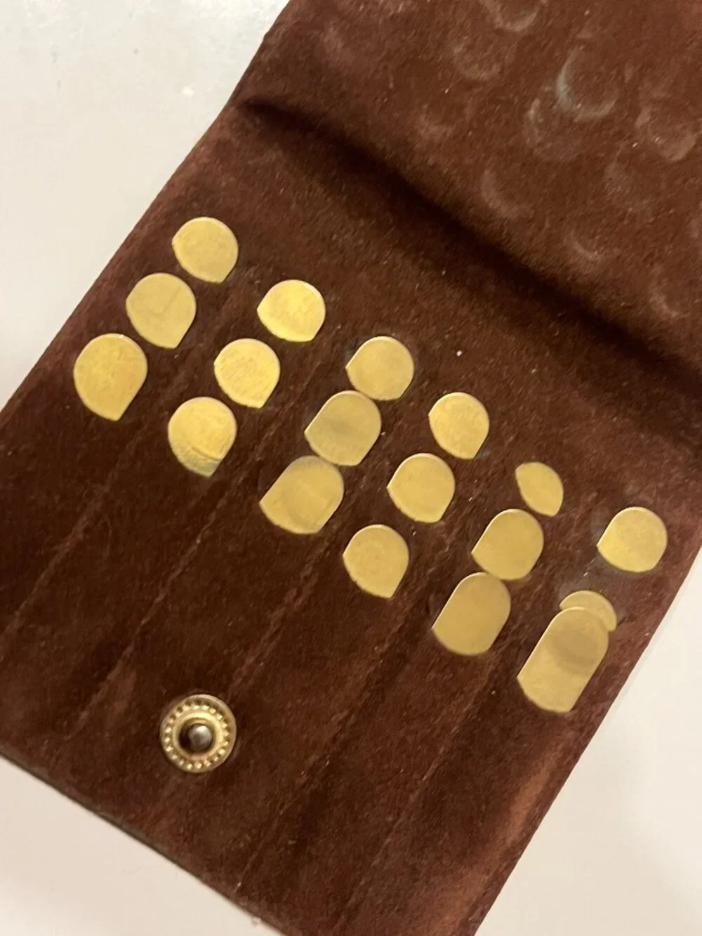 Vintage Brass Collar Stays Set Suede Pouch - FULL SET - Varying Lengths